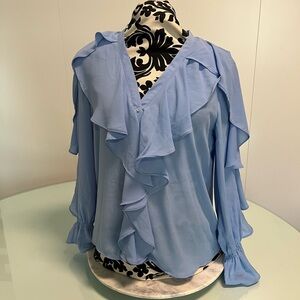 Zara Light Blue Ruffled Blouse